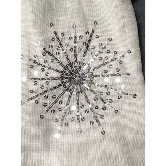 Gigi Seasons Christmas Stocking 18" White Fur Linen Silver Sequin Snowflake NWOT - Picture 10 of 12